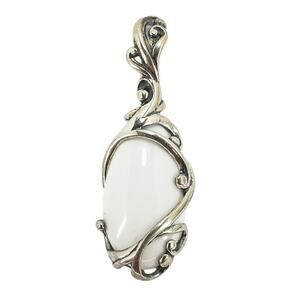 Relios Carolyn Pollack Sterling Silver White Cacholong Opal Cabochon Pendant 2”